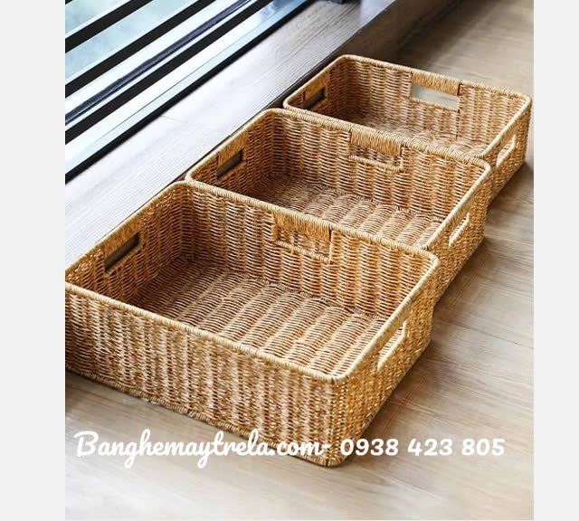 Khay để đồ chữ nhật nhựa giả mây